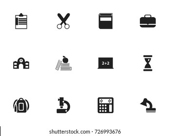 Set Of 12 Editable School Icons. Includes Symbols Such As School, Literature, Backpack And More. Can Be Used For Web, Mobile, UI And Infographic Design.