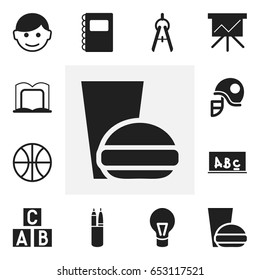 Set Of 12 Editable Science Icons. Includes Symbols Such As Basket Play, Alphabet Cube, Book Rack And More. Can Be Used For Web, Mobile, UI And Infographic Design.