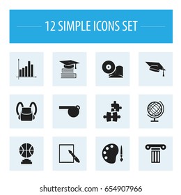 Set Of 12 Editable Science Icons. Includes Symbols Such As Study Accomplishment, Education, Blower And More. Can Be Used For Web, Mobile, UI And Infographic Design.