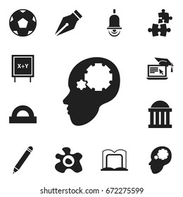 Set Of 12 Editable Science Icons. Includes Symbols Such As Pencil, Courtroom, Nib And More. Can Be Used For Web, Mobile, UI And Infographic Design.