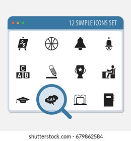 Set Of 12 Editable Science Icons. Includes Symbols Such As Tabulation, Goblet, Bell And More. Can Be Used For Web, Mobile, UI And Infographic Design.