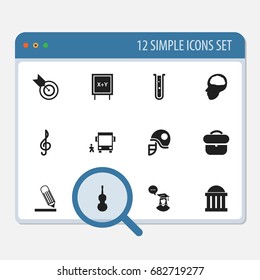 Set Of 12 Editable Science Icons. Includes Symbols Such As Cerebrum, Courtroom, Briefcase And More. Can Be Used For Web, Mobile, UI And Infographic Design.