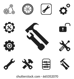 Set Of 12 Editable Service Icons. Includes Symbols Such As Settings, Opened Padlock, Build Equipment And More. Can Be Used For Web, Mobile, UI And Infographic Design.