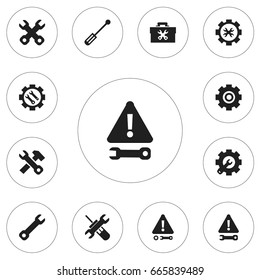 Set Of 12 Editable Service Icons. Includes Symbols Such As Screwdriver, Spanner, Caution And More. Can Be Used For Web, Mobile, UI And Infographic Design.