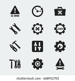 Set Of 12 Editable Service Icons. Includes Symbols Such As Service, Options, Time And More. Can Be Used For Web, Mobile, UI And Infographic Design.