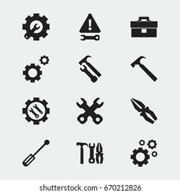 Set Of 12 Editable Service Icons. Includes Symbols Such As Screwdriver, Maintenance, Warning And More. Can Be Used For Web, Mobile, UI And Infographic Design.