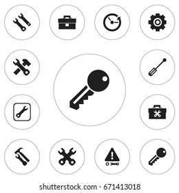 Set Of 12 Editable Service Icons. Includes Symbols Such As Reconstruction, Wrench Hammer, Service And More. Can Be Used For Web, Mobile, UI And Infographic Design.