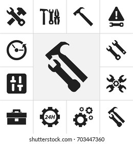 Set Of 12 Editable Service Icons. Includes Symbols Such As Portfolio, Cogwheels, Support Center And More. Can Be Used For Web, Mobile, UI And Infographic Design.