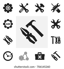 Set Of 12 Editable Service Icons. Includes Symbols Such As Time, Fixing Equipment, Utility And More. Can Be Used For Web, Mobile, UI And Infographic Design.