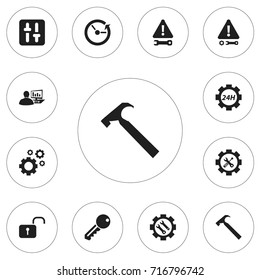 Set Of 12 Editable Service Icons. Includes Symbols Such As Opened Padlock, Caution, Time And More. Can Be Used For Web, Mobile, UI And Infographic Design.