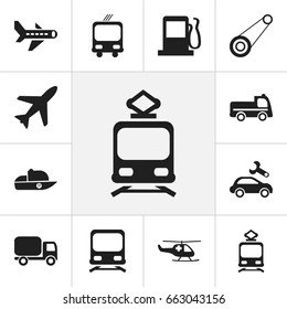 Set Of 12 Editable Shipment Icons. Includes Symbols Such As Fuel, Tramcar, Wagon And More. Can Be Used For Web, Mobile, UI And Infographic Design.