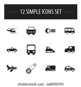 Set Of 12 Editable Shipment Icons. Includes Symbols Such As Tour Bus, Carriage, City Drive And More. Can Be Used For Web, Mobile, UI And Infographic Design.