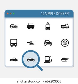 Set Of 12 Editable Shipment Icons. Includes Symbols Such As Sheriff, Part Of Car, Wheel And More. Can Be Used For Web, Mobile, UI And Infographic Design.