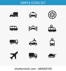 Set Of 12 Editable Shipment Icons. Includes Symbols Such As Repairing, Washing Auto, Streetcar And More. Can Be Used For Web, Mobile, UI And Infographic Design.