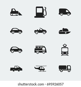 Set Of 12 Editable Shipment Icons. Includes Symbols Such As Tractor, Car Vehicle, Vessel And More. Can Be Used For Web, Mobile, UI And Infographic Design.