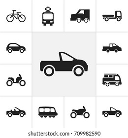 Set Of 12 Editable Shipment Icons. Includes Symbols Such As Lorry, Moped, Motorbike And More. Can Be Used For Web, Mobile, UI And Infographic Design.