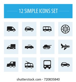 Set Of 12 Editable Shipment Icons. Includes Symbols Such As Weapon, Airplane, Tour Bus And More. Can Be Used For Web, Mobile, UI And Infographic Design.