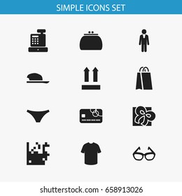 Set Of 12 Editable Shopping Icons. Includes Symbols Such As Credit Card, Package, Cash Drawer And More. Can Be Used For Web, Mobile, UI And Infographic Design.