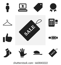 Set Of 12 Editable Shopping Icons. Includes Symbols Such As Hosiery, Sale Label, Human And More. Can Be Used For Web, Mobile, UI And Infographic Design.