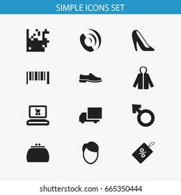 Set Of 12 Editable Shopping Icons. Includes Symbols Such As Telephone, Badge, Web Trading And More. Can Be Used For Web, Mobile, UI And Infographic Design.