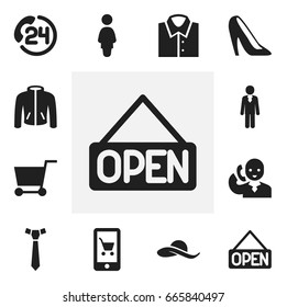Set Of 12 Editable Shopping Icons. Includes Symbols Such As Speech, Clothes, Explicit And More. Can Be Used For Web, Mobile, UI And Infographic Design.