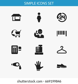 Set Of 12 Editable Shopping Icons. Includes Symbols Such As Striped, Device, Speech And More. Can Be Used For Web, Mobile, UI And Infographic Design.