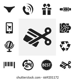 Set Of 12 Editable Shopping Icons. Includes Symbols Such As Ribbon, Striped, Badge And More. Can Be Used For Web, Mobile, UI And Infographic Design.