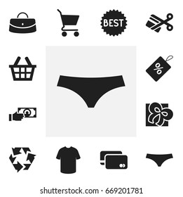 Set Of 12 Editable Shopping Icons. Includes Symbols Such As Scissors, Loan Card, Badge And More. Can Be Used For Web, Mobile, UI And Infographic Design.
