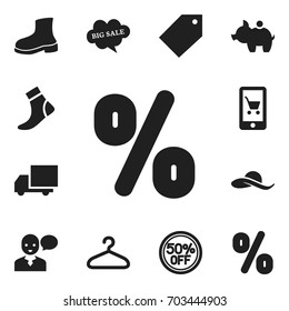 Set Of 12 Editable Shopping Icons. Includes Symbols Such As Rebate, Tag, Delivery And More. Can Be Used For Web, Mobile, UI And Infographic Design.