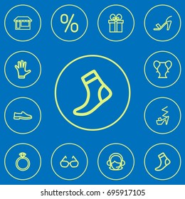 Set Of 12 Editable Shopping Outline Icons. Includes Symbols Such As Store, High Heeled, Shoes And More. Can Be Used For Web, Mobile, UI And Infographic Design.