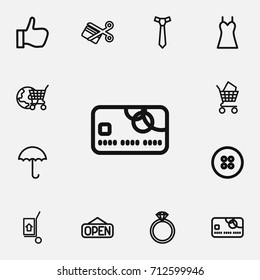 Set Of 12 Editable Shopping Outline Icons. Includes Symbols Such As Open, Bargain, Hand Cart. Can Be Used For Web, Mobile, UI And Infographic Design.