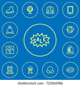 Set Of 12 Editable Shopping Outline Icons. Includes Symbols Such As Bra, Recycle, Smartphone And More. Can Be Used For Web, Mobile, UI And Infographic Design.