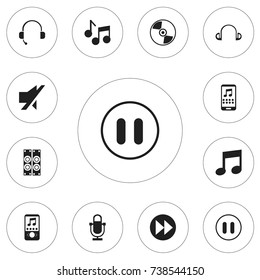 Set Of 12 Editable Song Icons. Includes Symbols Such As Music, Music Phone, Audio Note And More. Can Be Used For Web, Mobile, UI And Infographic Design.