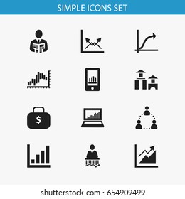 Set Of 12 Editable Statistic Icons. Includes Symbols Such As Increasing, Progress, Transmission And More. Can Be Used For Web, Mobile, UI And Infographic Design.