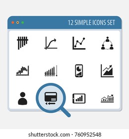 Set Of 12 Editable Statistic Icons. Includes Symbols Such As Progress, User, Growth And More. Can Be Used For Web, Mobile, UI And Infographic Design.