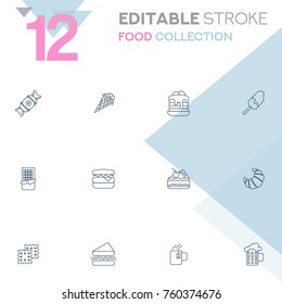 Set of 12 editable stroke icons. Food collection vector illustration