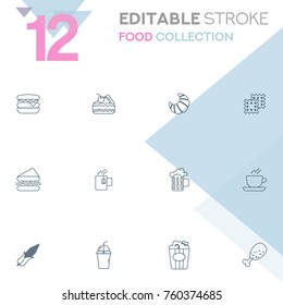 Set of 12 editable stroke icons. Food collection vector illustration