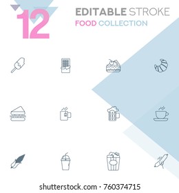 Set of 12 editable stroke icons. Food collection vector illustration