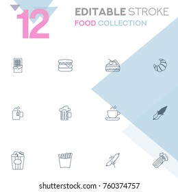 Set of 12 editable stroke icons. Food collection vector illustration