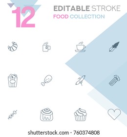 Set of 12 editable stroke icons. Food collection vector illustration