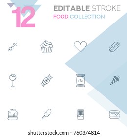 Set of 12 editable stroke icons. Food collection vector illustration