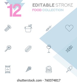 Set of 12 editable stroke icons. Food collection vector illustration