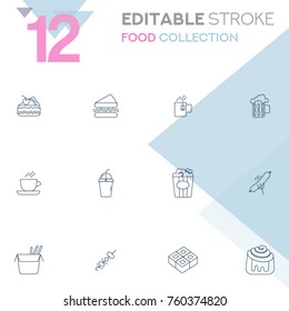 Set of 12 editable stroke icons. Food collection vector illustration