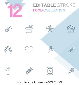Set of 12 editable stroke icons. Food collection vector illustration
