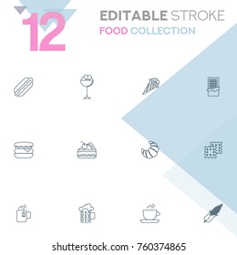 Set of 12 editable stroke icons. Food collection vector illustration
