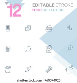 Set of 12 editable stroke icons. Food collection vector illustration