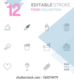 Set of 12 editable stroke icons. Food collection vector illustration