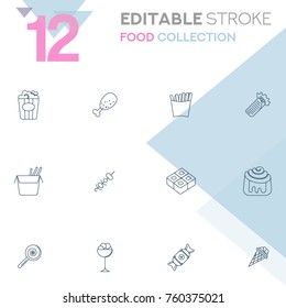 Set of 12 editable stroke icons. Food collection vector illustration