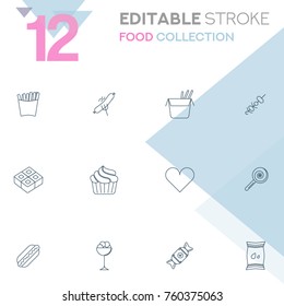 Set of 12 editable stroke icons. Food collection vector illustration