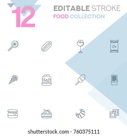 Set of 12 editable stroke icons. Food collection vector illustration
